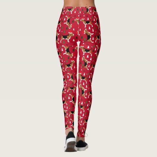 Kerstbeagle in Santa Hat Red Pattern Leggings (Achterkant)