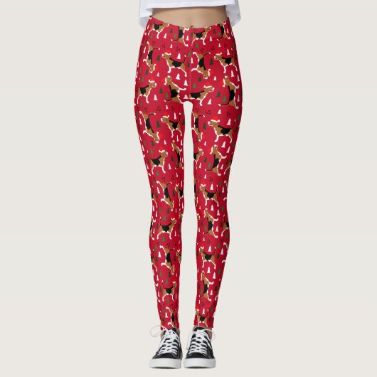 Kerstbeagle in Santa Hat Red Pattern Leggings (Voorkant)