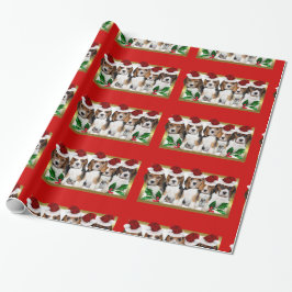 kerstbeagle puppies rood omslagpapier cadeaupapier