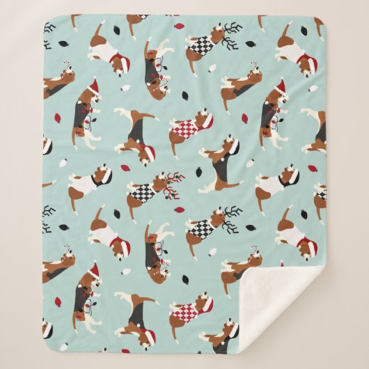 Kerstbeagles: Blauwe Sherpa Blanket Sherpa Deken (Voorkant)