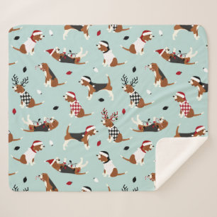 Kerstbeagles: Blauwe Sherpa Blanket Sherpa Deken