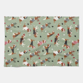 Kerstbeagles Green Kitchen Towel Theedoek (Horizontaal)