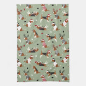 Kerstbeagles Green Kitchen Towel Theedoek (Verticaal)