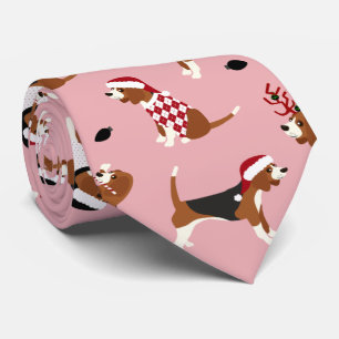 Kerstbeagles Roze Stropdas