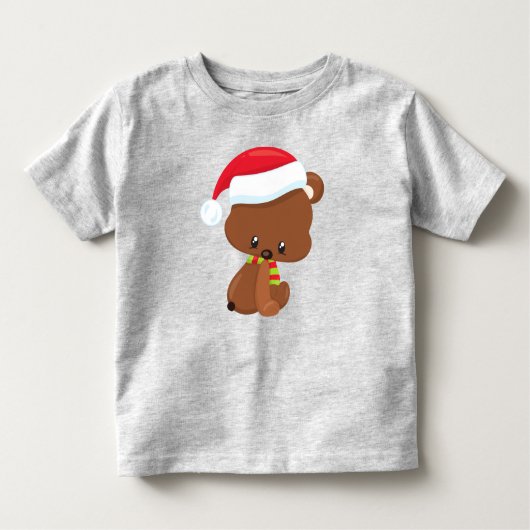 KerstBeer, Cute Beer, Santa Hat, Scarf, Kerstmis Kinder Shirts (Voorkant)