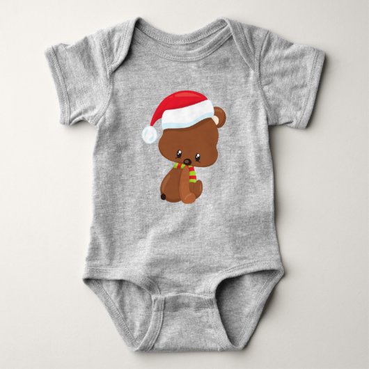 KerstBeer, Cute Beer, Santa Hat, Scarf, Kerstmis Romper (Voorkant)