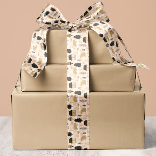 Kerstbeer dorp in roze, zwart en goud lint