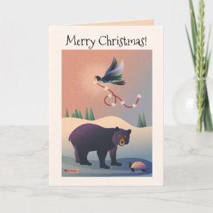 Kerstbeer, schildpad, magpie met licht 2 kaart