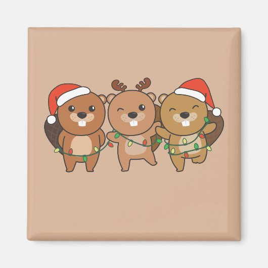 Kerstbeesten met kerstmis: Cute Beaver Mag Magneet (Voorkant)