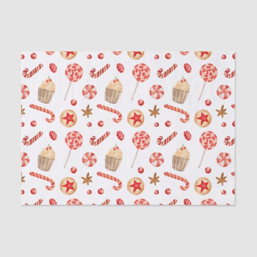 Kerstbehandeling Snoep Cupcake Festive Sweets Tissuepapier (Voorkant)