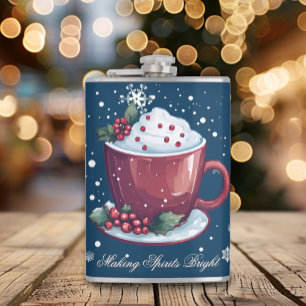 Kerstbeker met warme chocolademelk Blauw Heupfles