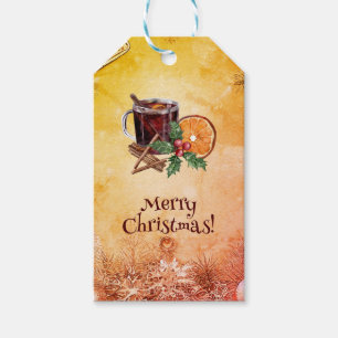 kerstbeker Oranje Holly Berry Cinnamon Greeting Cadeaulabel
