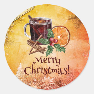 kerstbeker Oranje Holly Berry Cinnamon Greeting Ronde Sticker