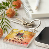 kerstbeker Oranje Holly Berry Cinnamon Greeting Sleutelhanger (Voorkant Rechts)