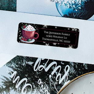 Kerstbeker van warme chocolademelk gepersonaliseer etiket