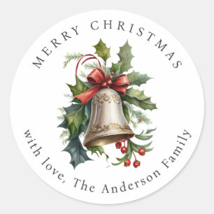 Kerstbel Hulst Bessen Lint Vakantie Ronde Sticker