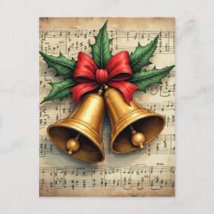 Kerstbellen op bladmuziek, briefkaart