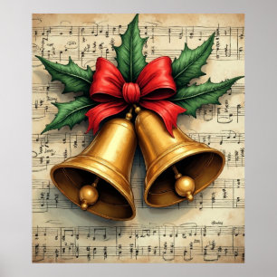 Kerstbellen op bladmuziek, poster