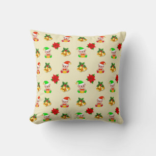 Kerstbellen, poinsettia en leuk elfenornament kussen