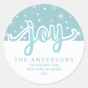 Kerstbericht Blauw en Wit handgeschreven adres Ronde Sticker
