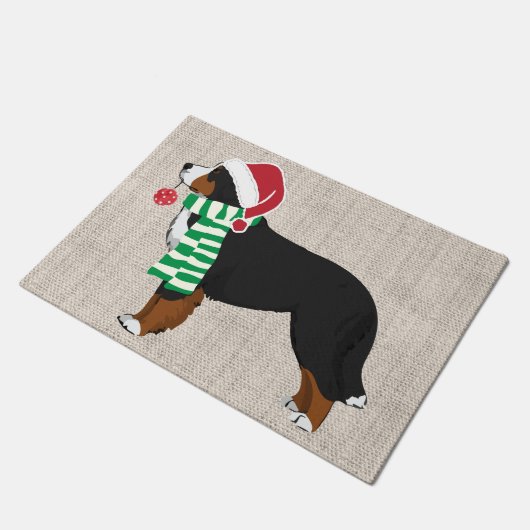 KerstBernese Mountain Dog Burlap Deurmat (Schuin)