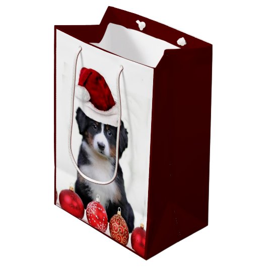 KerstBernese Mountain dog Medium Gift Bag Cadeauzakje (Voorkant Gekanteld)