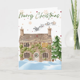 kerstbesneeuwd huis kaart