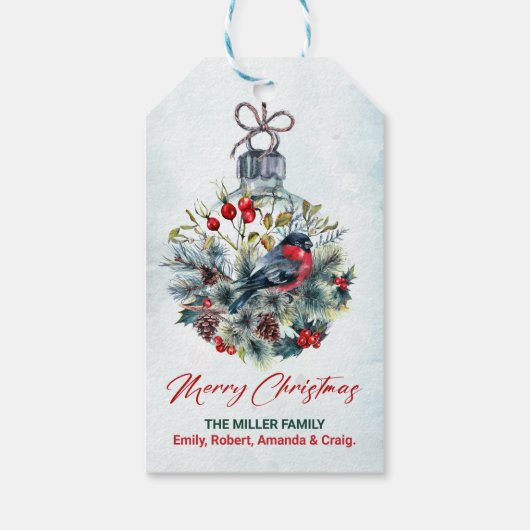 Kerstbessen & Bullfinch Ornament Cadeaulabel (Achterkant)