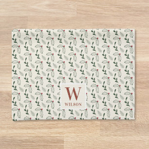 Kerstbessen en blad familienaam theedoek