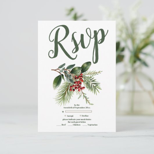 kerstbessen en pijnbruiloft RSVP kaartje (Staand voorkant)