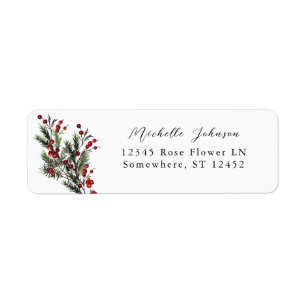 kerstbessen en pine-retouradres etiket