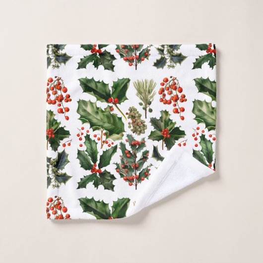 Kerstbessen Holly bladeren. Kerstbessen Bad Handdoek (Wasdoekje)