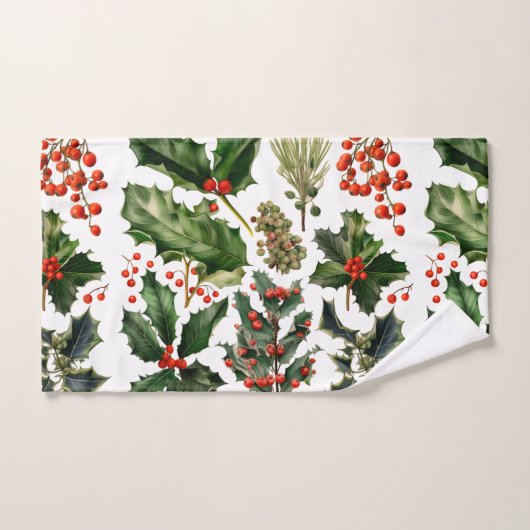 Kerstbessen Holly bladeren. Kerstbessen Bad Handdoek (Handdoek)