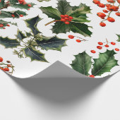 Kerstbessen Holly bladeren. Kerstbessen Cadeaupapier (Hoek)