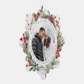 Kerstbessen krans Bloemen Photo Square Ornament Kaart (Rechts)