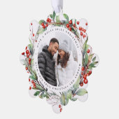 Kerstbessen krans Bloemen Photo Square Ornament Kaart (Links)