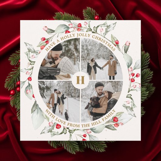 Kerstbessen krans foto collage feestdagenkaart