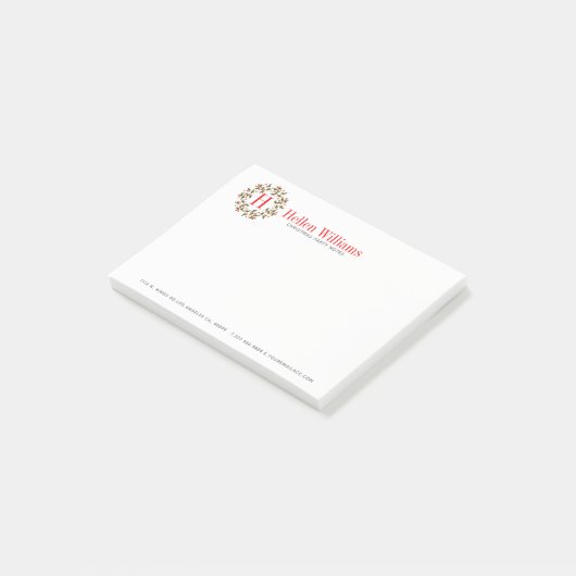 Kerstbessen krans  monogram post-it® notes (Schuin)