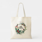 Kerstbessen krans Vrolijke Kerstmis Typograaf Tote Bag (Achterkant)