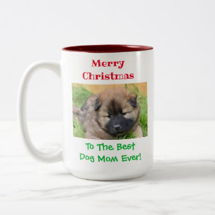 Kerstbeste hond Mam Oog Foto Tweekleurige Koffiemok