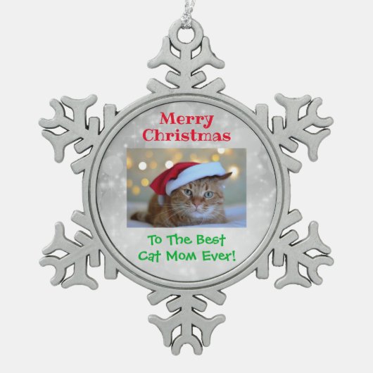 Kerstbeste kat mam ooit foto tin sneeuwvlok ornament (Voorkant)