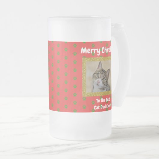 Kerstbeste kat Pap Ever Pet Foto Matglas Bierpul (Voorkant rechts)