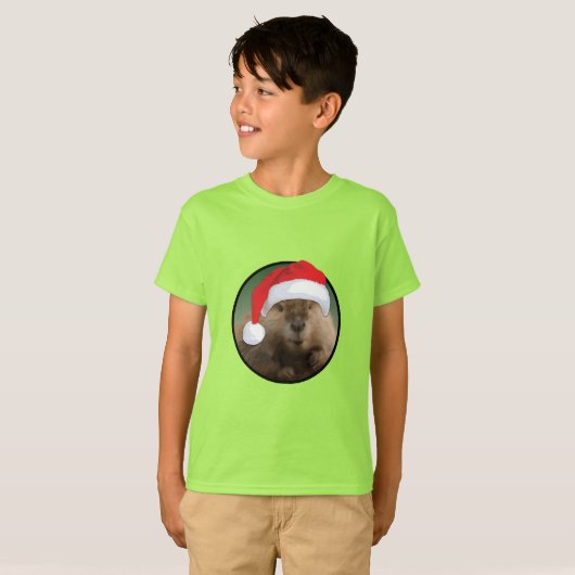 Kerstbever - Kinderen Basic T-Shirt (Voorkant volledig)