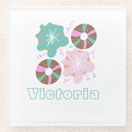 Kerstbevrokken Donuts Roze Doodles Glazen Onderzetter (Voorkant)