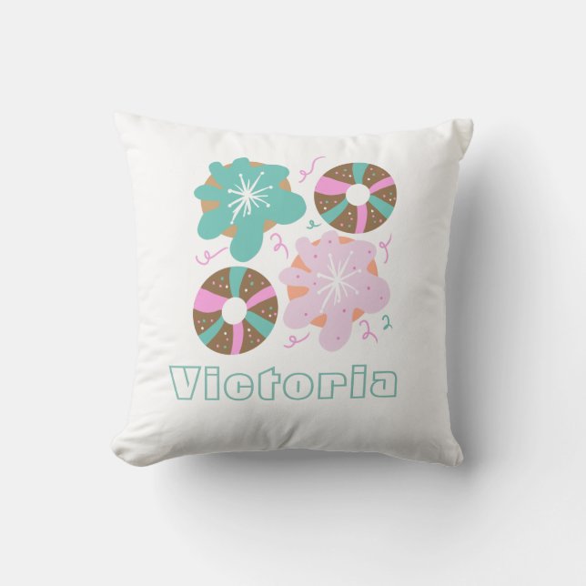 Kerstbevrokken Donuts Roze Doodles Kussen (Voorkant)