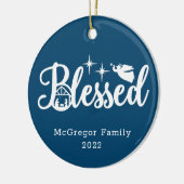 Kerstbevruchting blauw en wit keramisch ornament (Links)