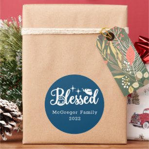 Kerstbevruchting blauw en wit ronde sticker