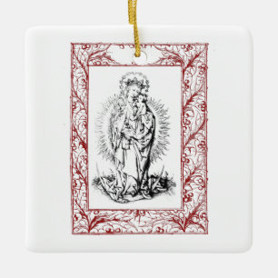 Kerstbevruchting Madonna en Child Holly Ceramic Keramisch Ornament