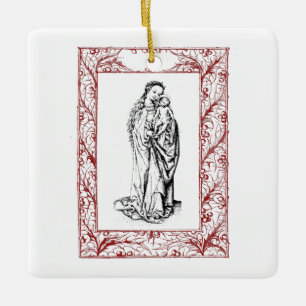 Kerstbevruchting Madonna en Child Holly Ceramic Keramisch Ornament