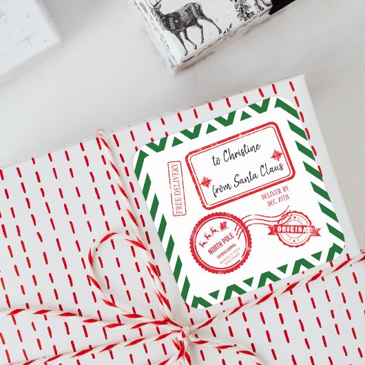kerstbezorging Noordpoolpost vanuit Santa Squ Vierkante Sticker